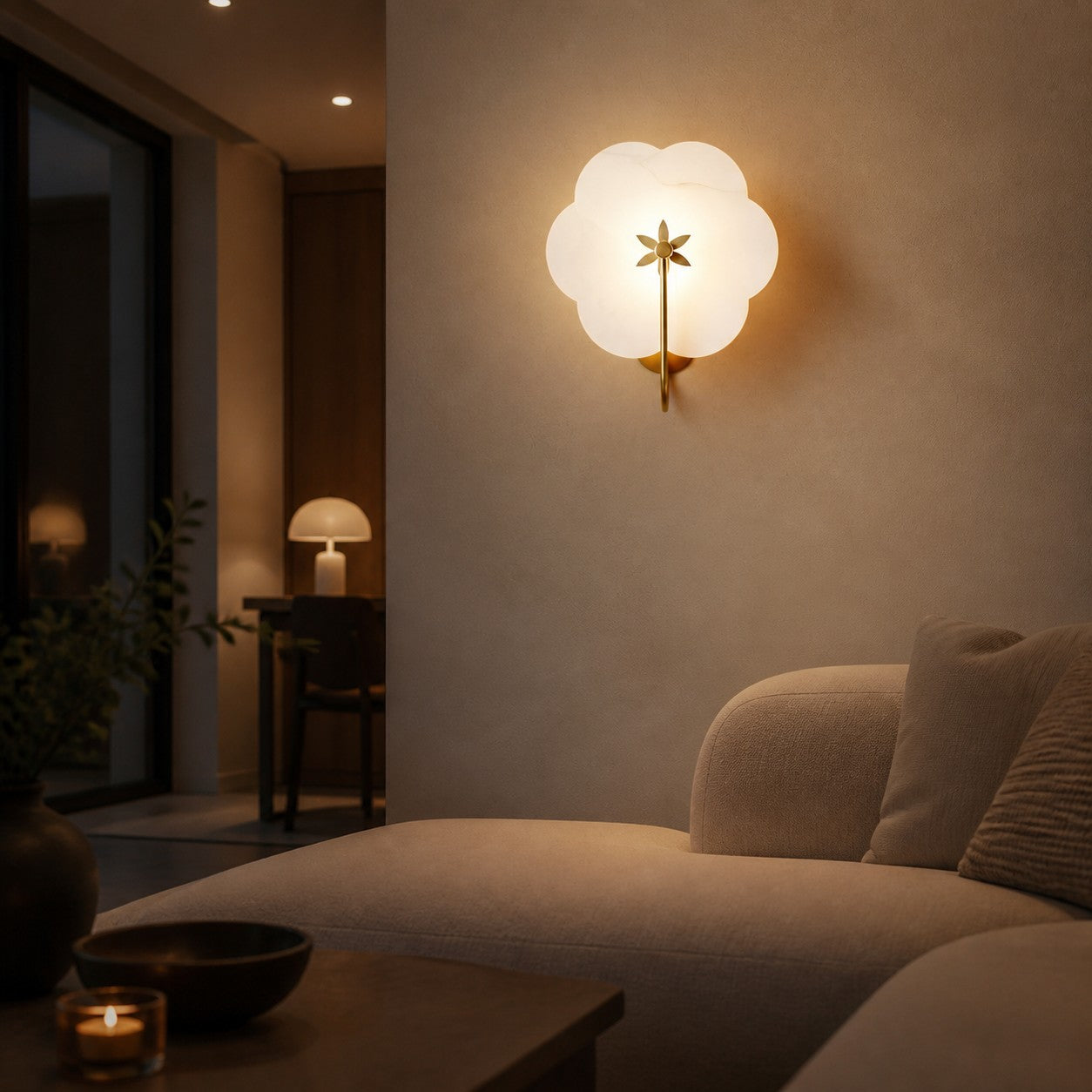 Albi Alabaster Wall Lamp - Carved floral Outlines are Suitable for Living Rooms or Bedrooms