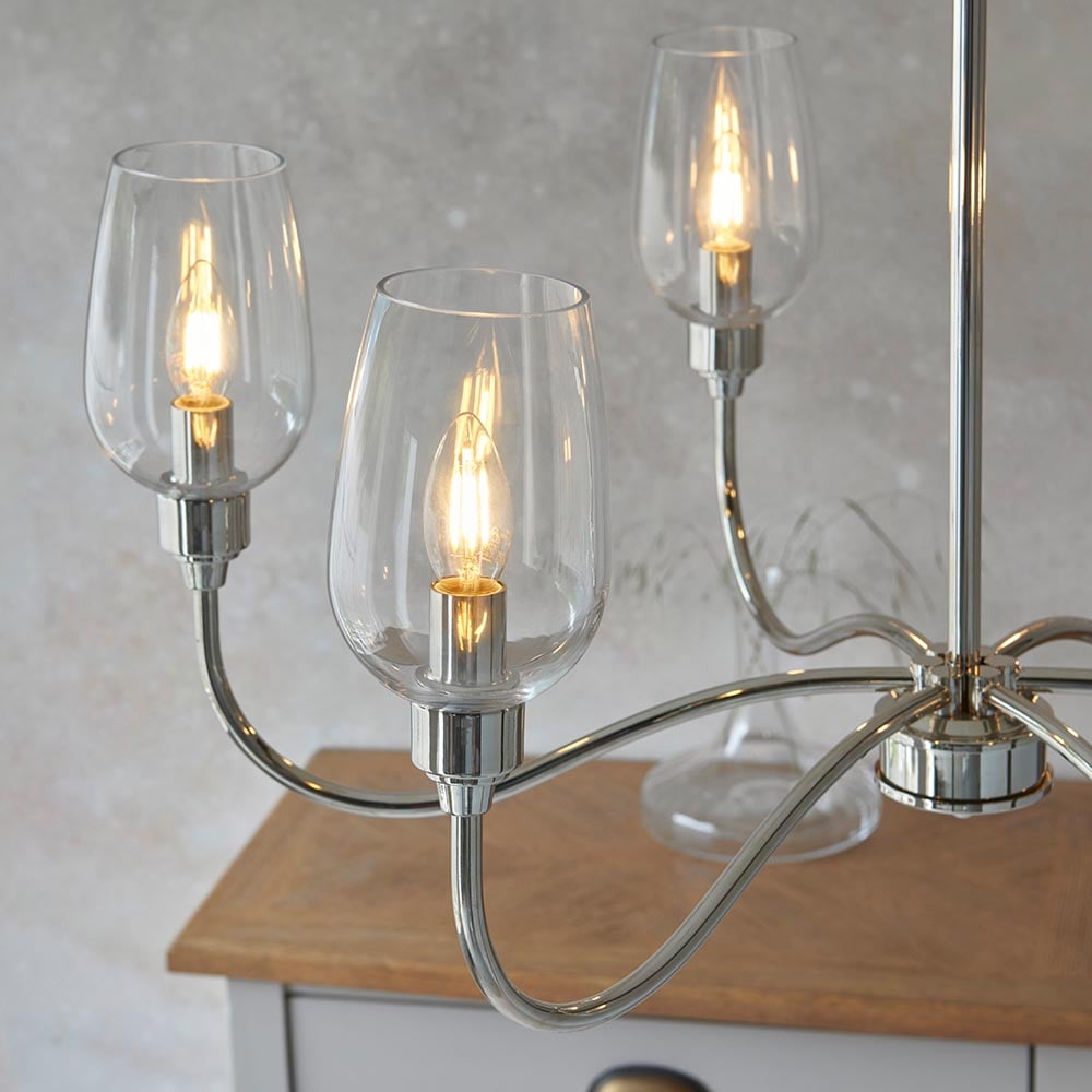 Clarione Art Deco 6-Light Linear Chandelier with Blown Glass Shades for Kitchen