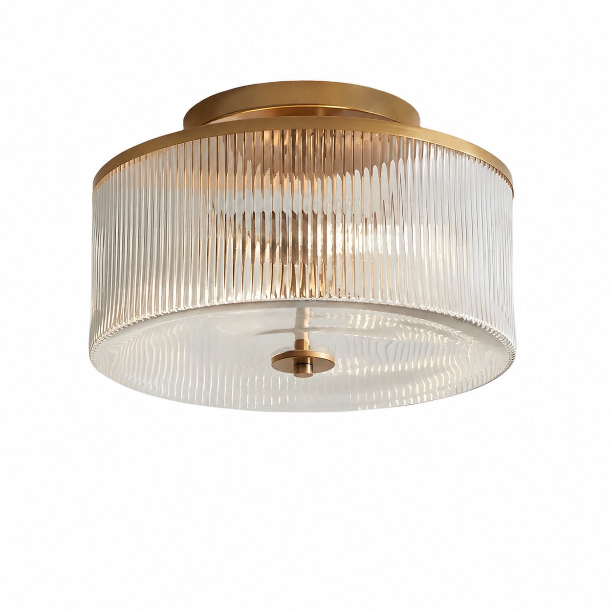Drum Ribbed Glass Ceiling Lamp - Vintage Farmhouse Flush Mount