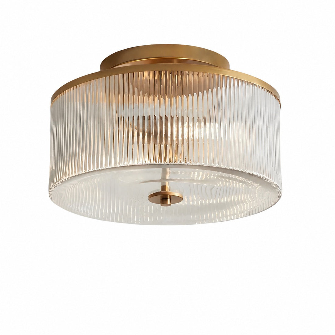 Drum Ribbed Glass Ceiling Lamp - Vintage Farmhouse Flush Mount