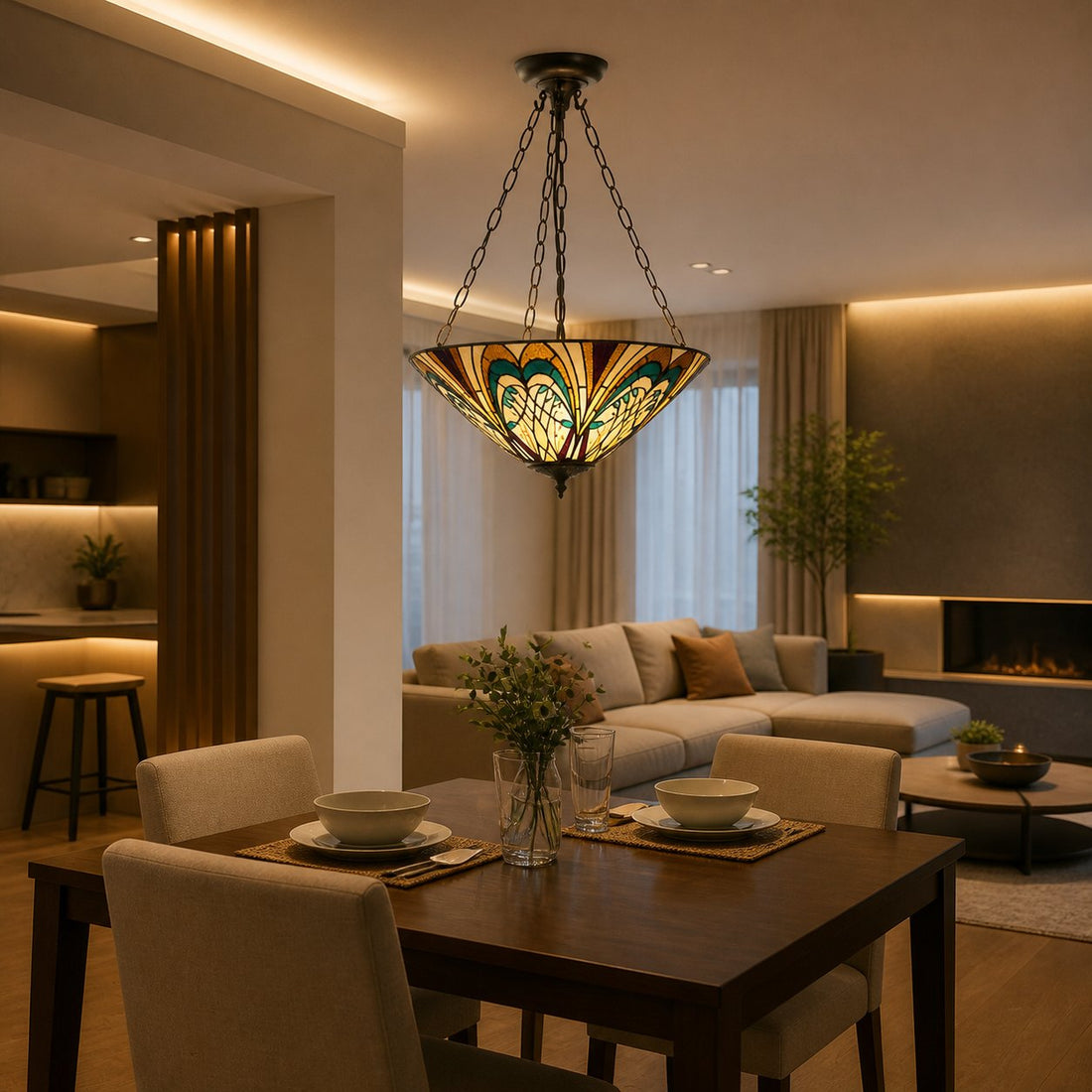 TF Hector Ceiling Light – Handcrafted Stained Glass Design Semi‑Flush or Pendant Fixture for Home