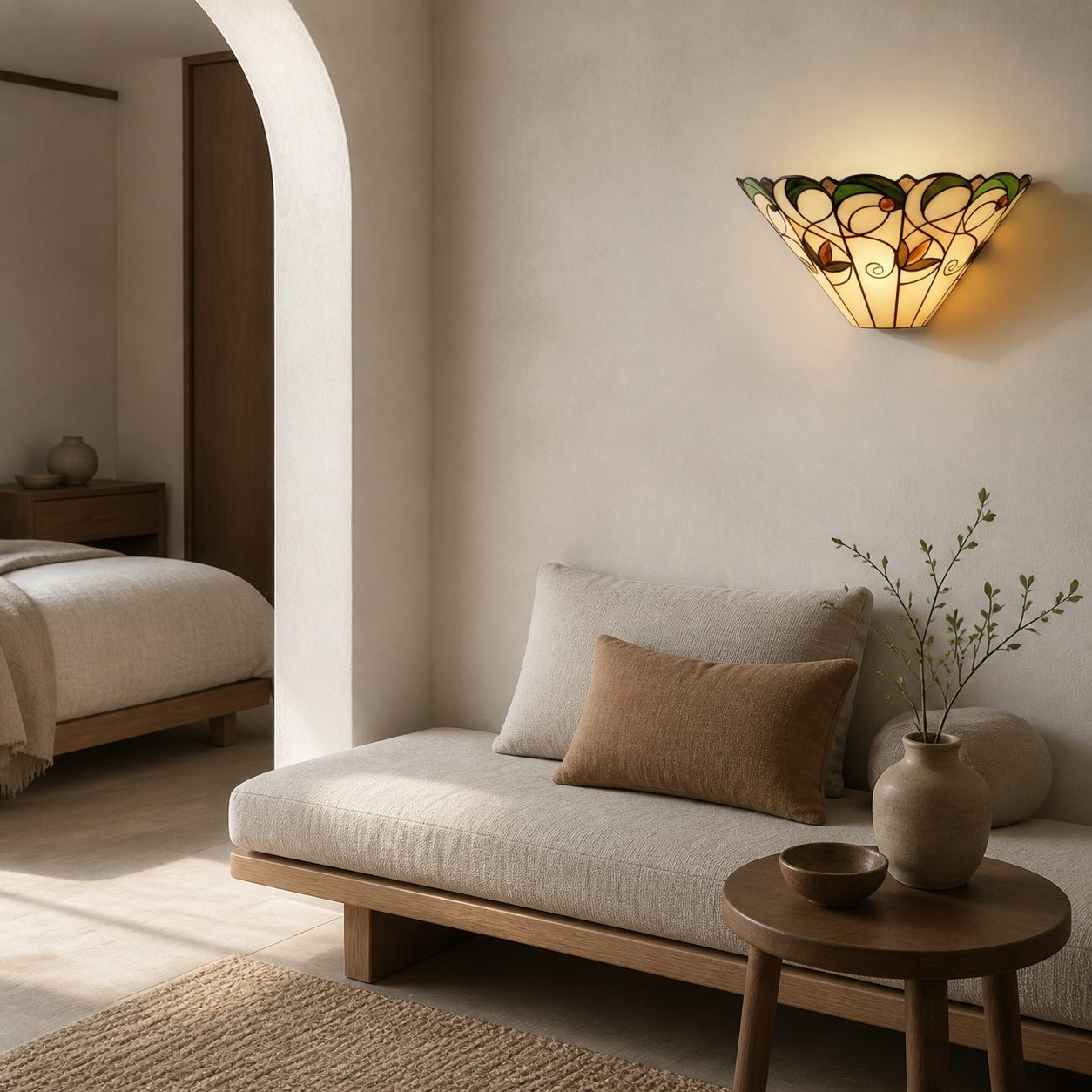 TF Jamelia Art Nouveau Wall Light with Bevelled Glass Shade – Metal Glass Fixture for Hallway or Bedroom