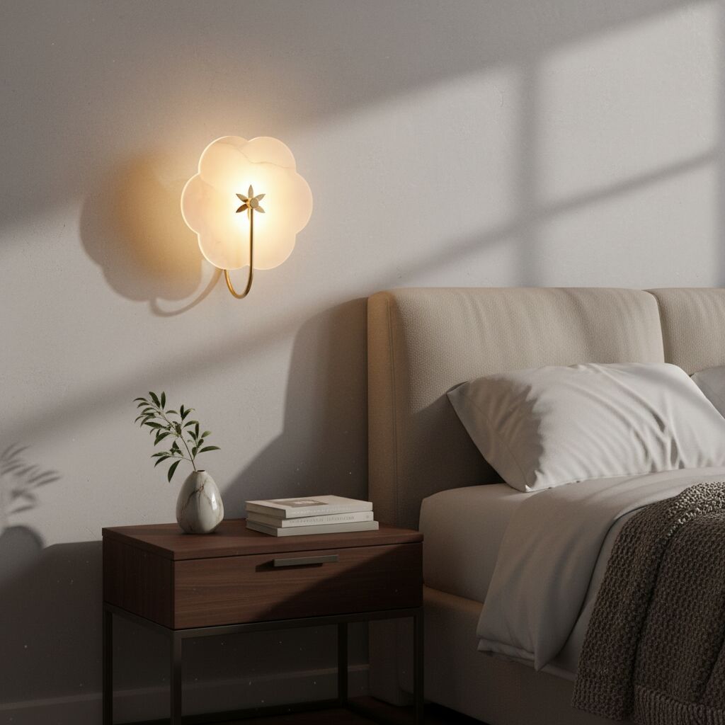 Albi Alabaster Wall Lamp - Carved floral Outlines are Suitable for Living Rooms