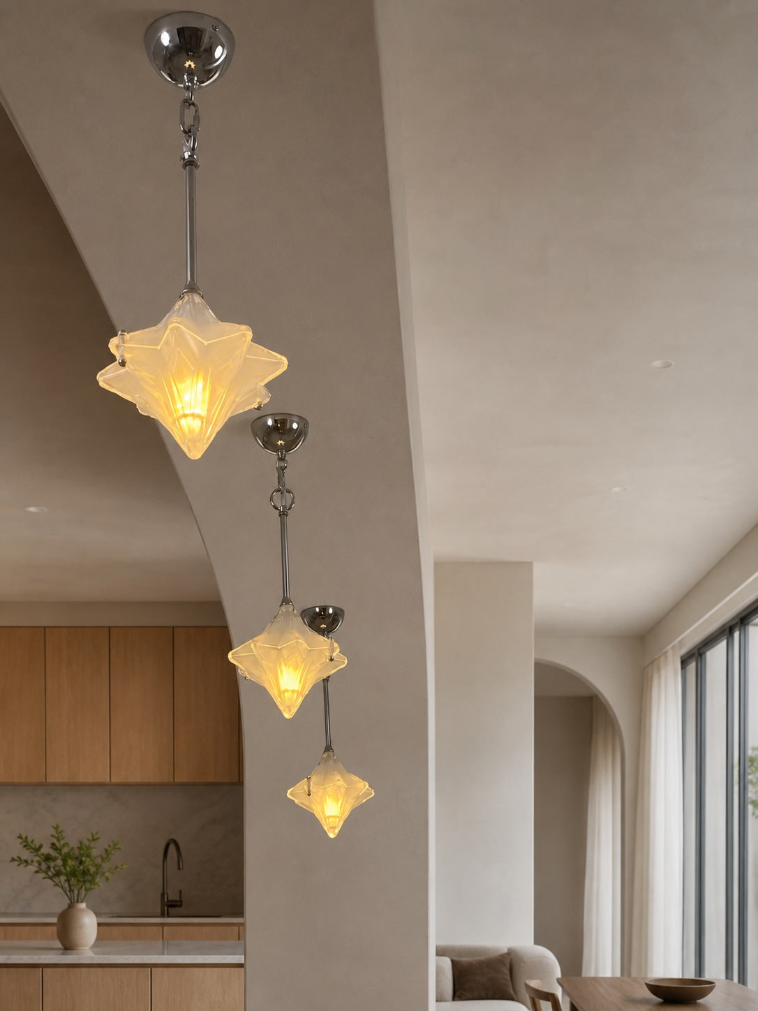 Art Deco Astris Elara Star Pendant Light – Frosted Glass Pendant with Geometric Style
