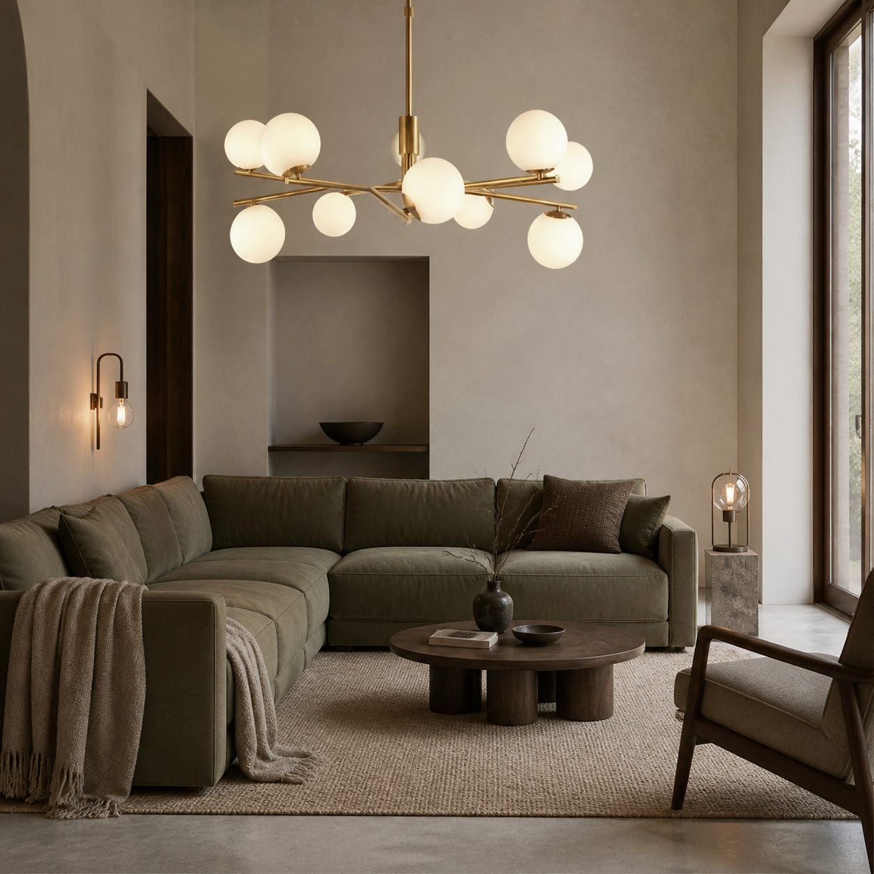 Tivara Mid-Century Modern 10-Light Pendant – Chandelier with Globe Shades for High Ceilings
