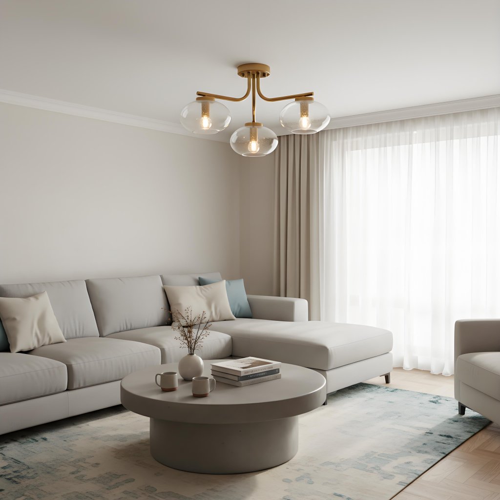 Bublaris Bubble-Glass Semi-Flush Ceiling Light - Curved Brass Arms for Living Room or Hallway