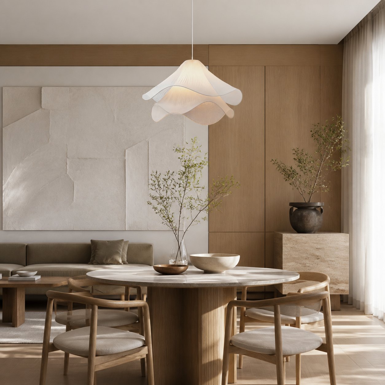 Ethereal Bloom French Floral Pleated Fabric Pendant Light
