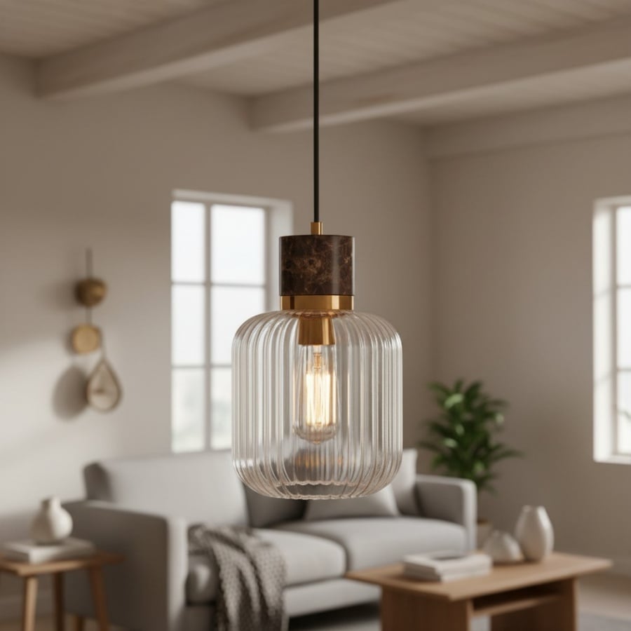 Korlisse Natural Stone and Glass Pendant Light – Stylish Lamp for Lounge or Living Room