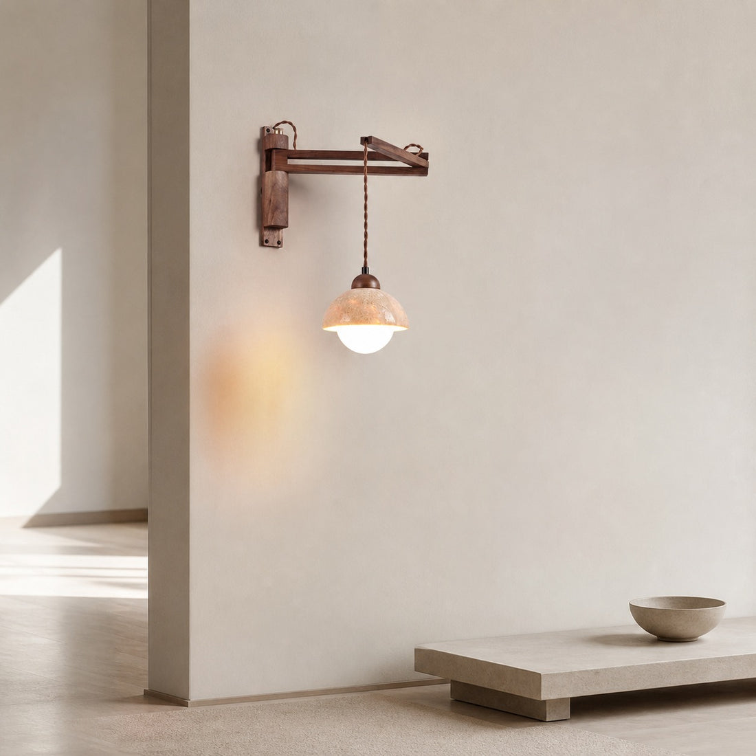Tia Travertine Swing Arm Plug-in Sconce