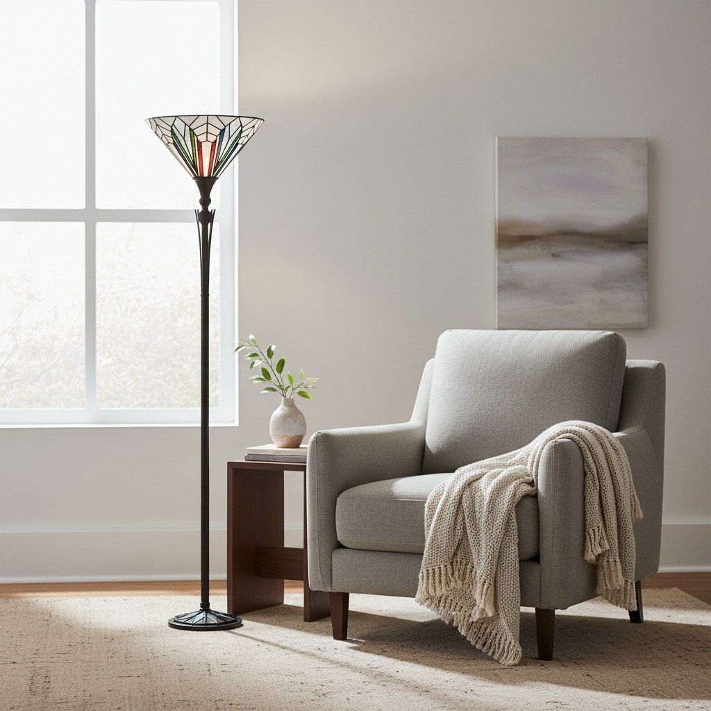 TF Astoria Tiffany Style Uplighter Lamp – Textured Glass Shade for Home and Office Ambience