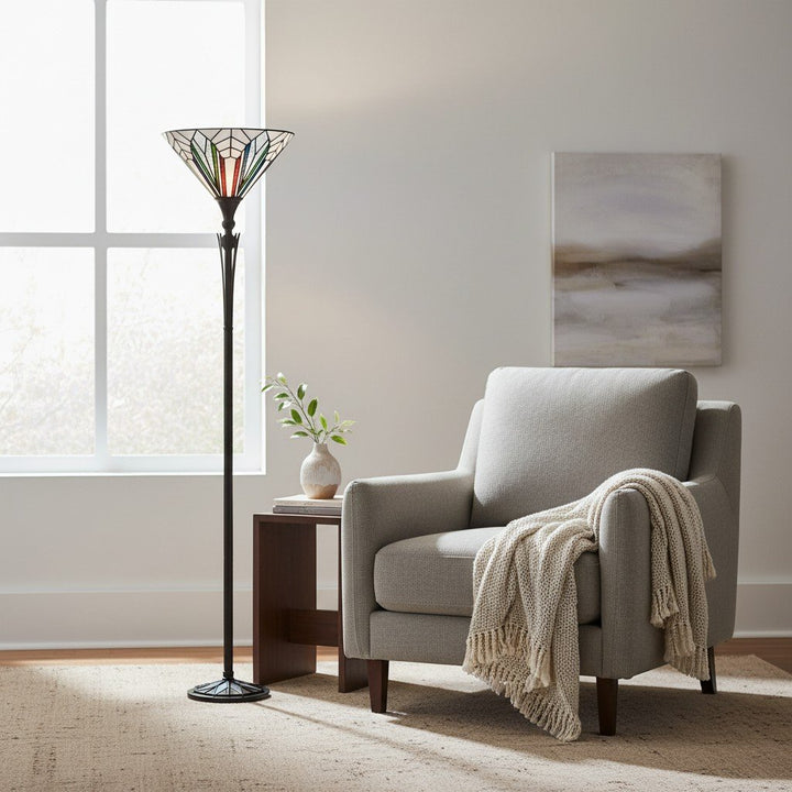 TF Astoria Tiffany Style Uplighter Lamp – Textured Glass Shade for Home and Office Ambience