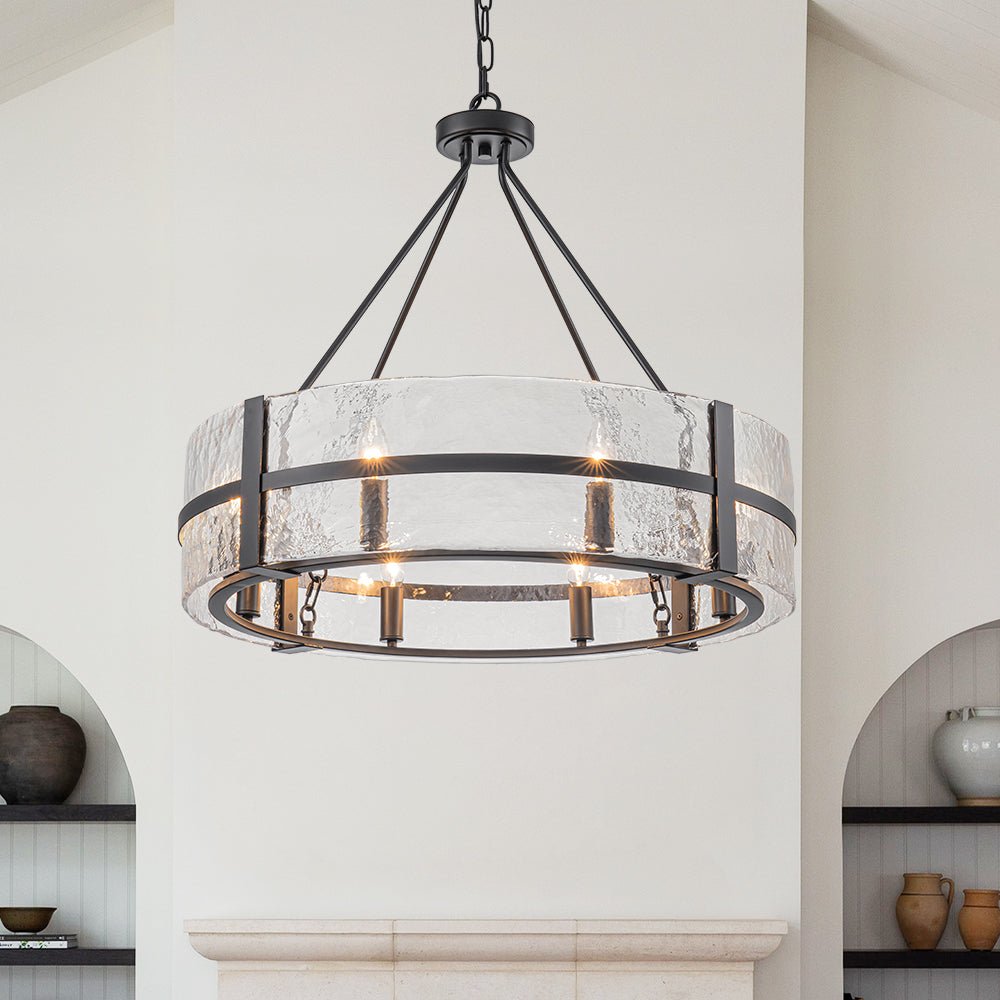 Modern Wide Drum Pendant Lamp – Clear Glass Chandelier For Living Room