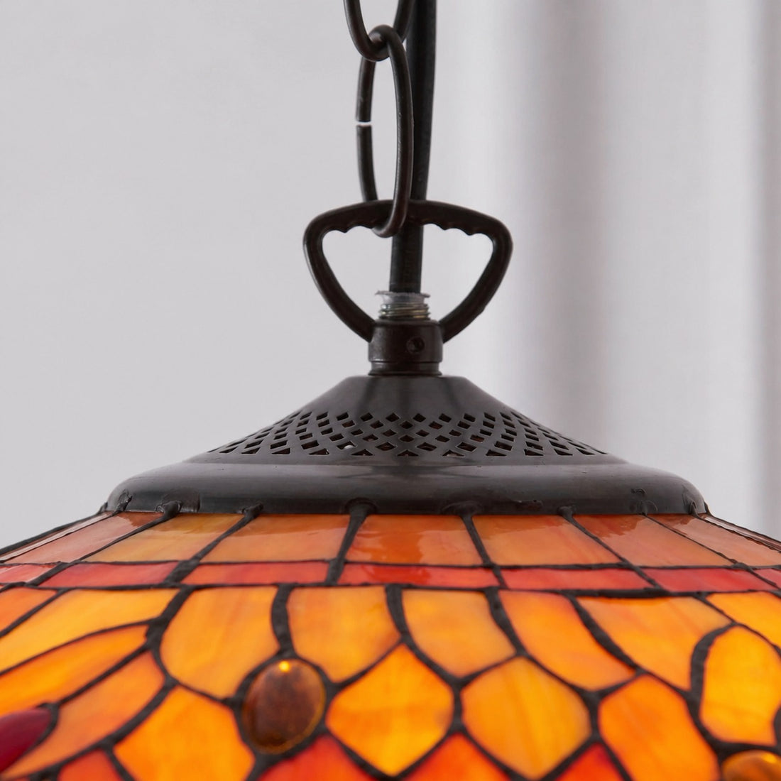 TF Dragonfly Tiffany Pendant Light – Art Nouveau Stained Glass Pendant for Living