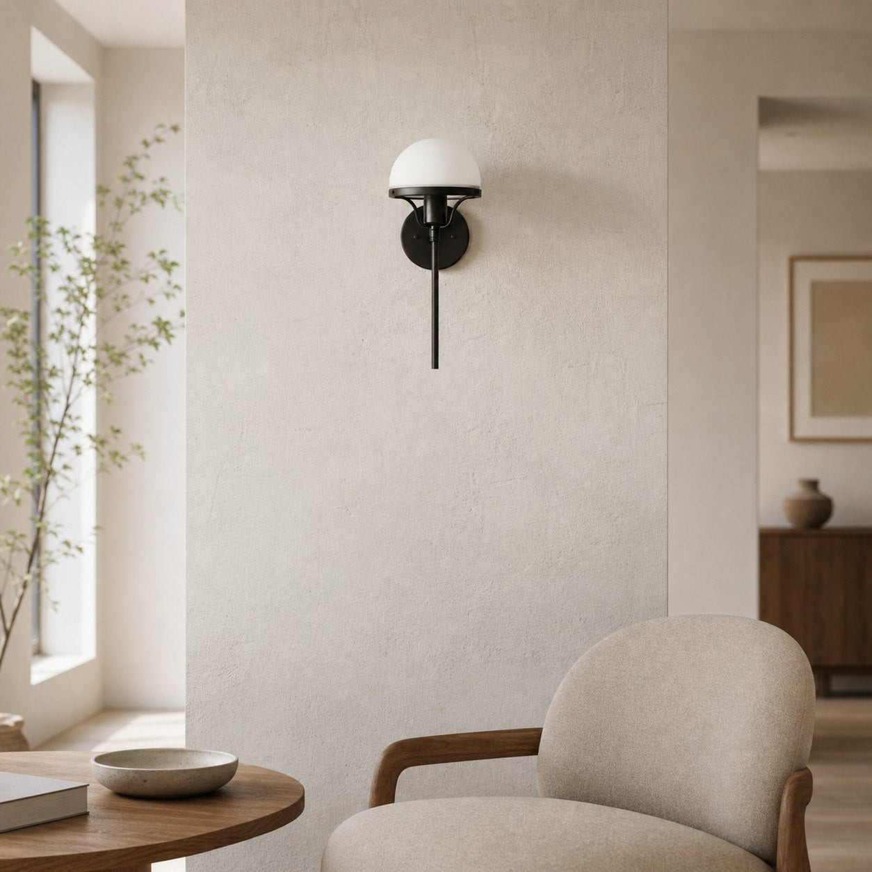Ornato Luxe Modern Art Deco Wall Light - Opal Glass Globe Sconce - Brass or Black