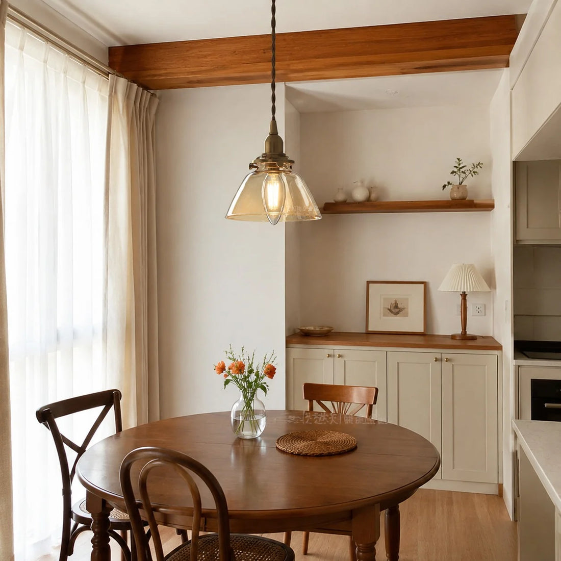 Pendant lamp over a dining nook