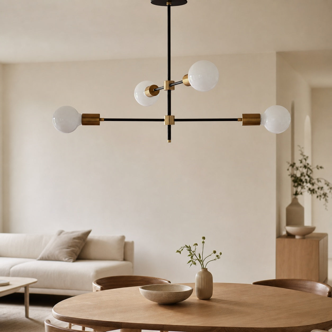 Mobilux Line Black and Brass Chandelier - Contemporary Globe Ceiling Hanging Light