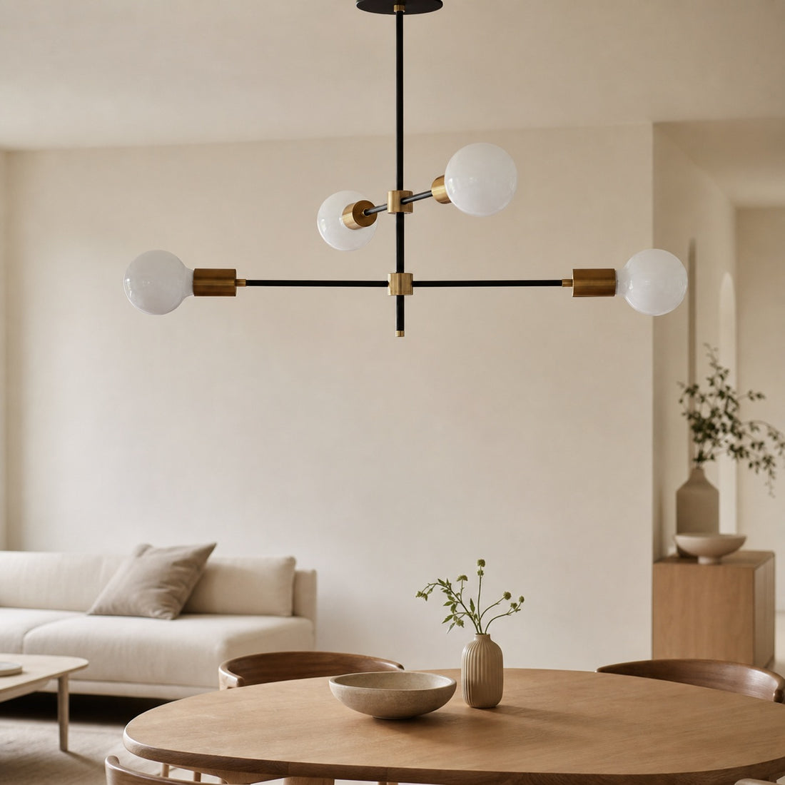 Mobilux Line Black and Brass Chandelier - Contemporary Globe Ceiling Hanging Light