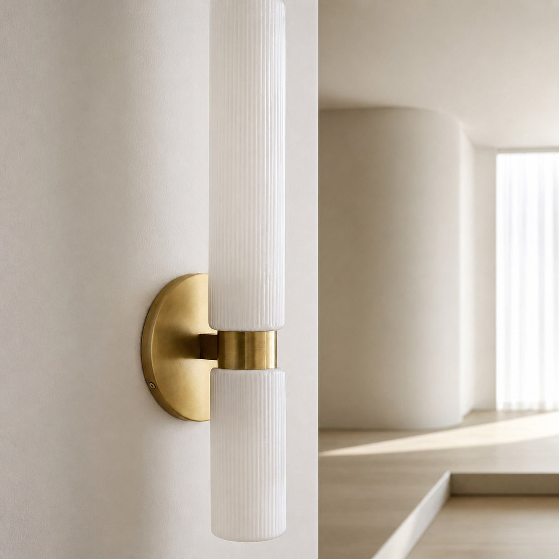 Rivora Fluted Glass Double Short Sconce - Indoor Outdoor Wall Light Elegance