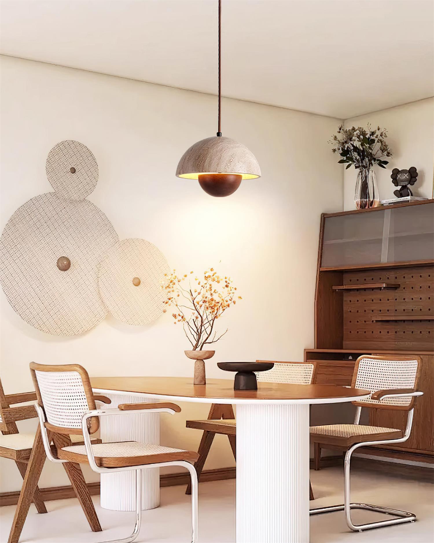 Natural Travertine Flower Bud Design Pendant Lamp