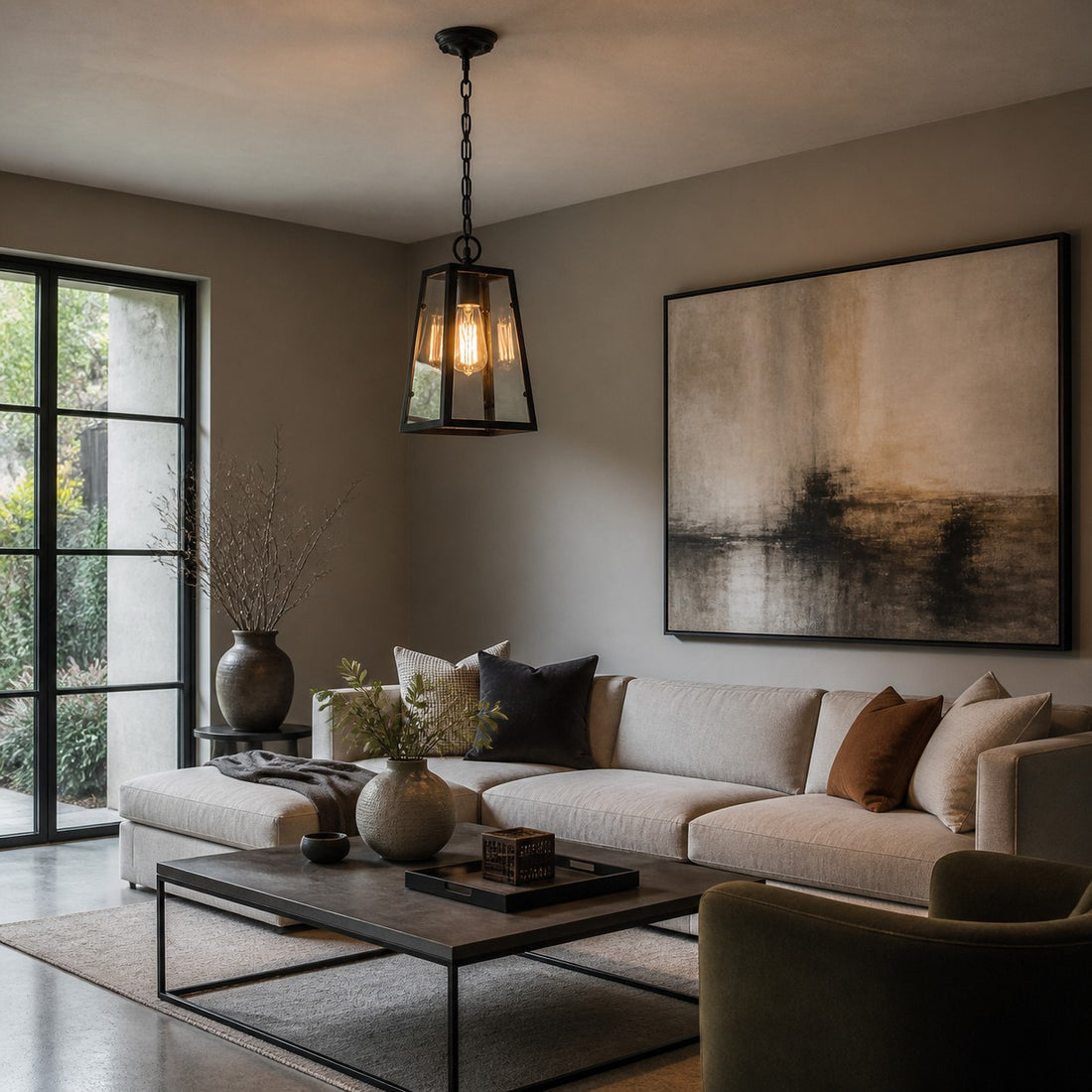 Black Trapeze Glass Pendant Light