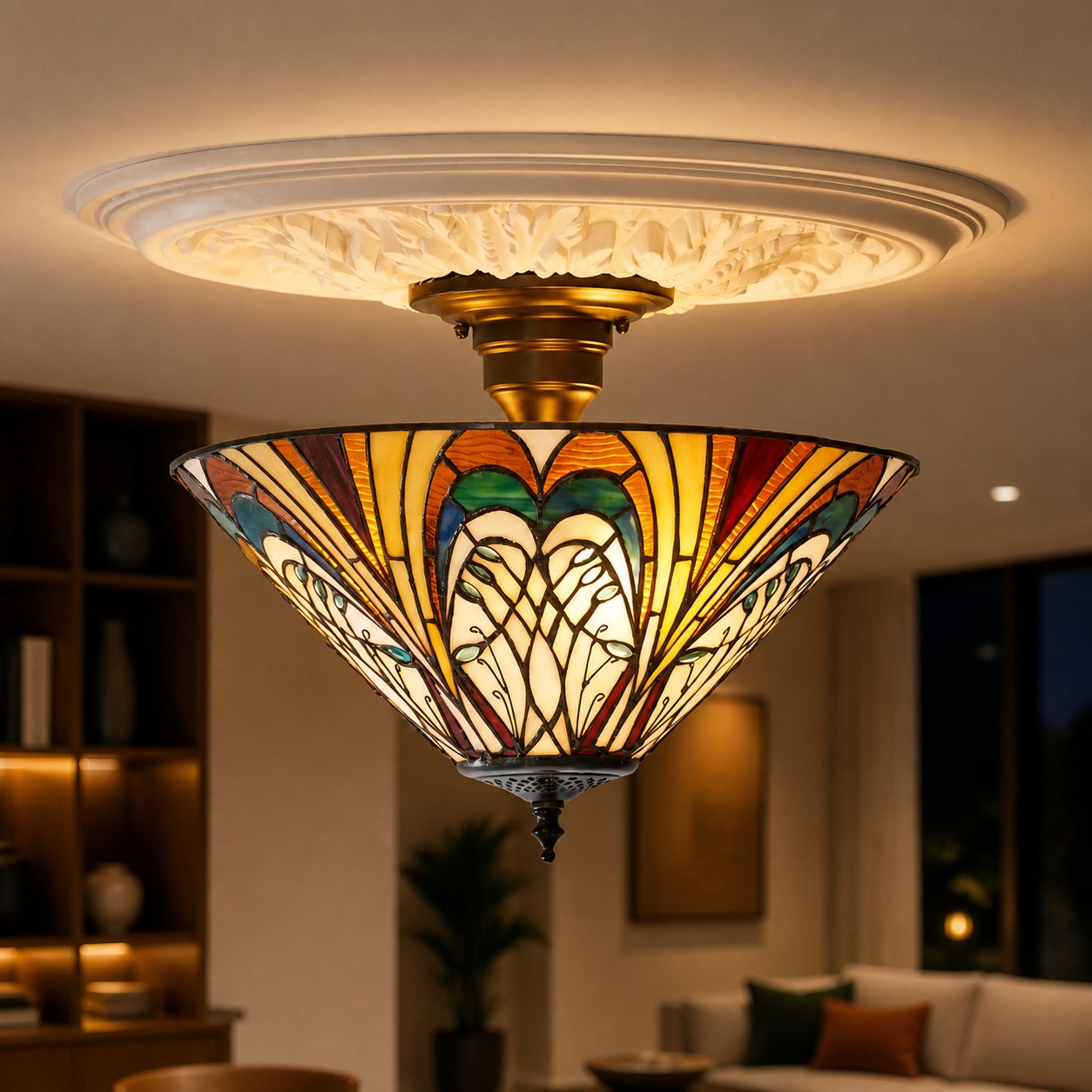 TF Hector Ceiling Light – Handcrafted Stained Glass Design Semi‑Flush or Pendant Fixture for Home