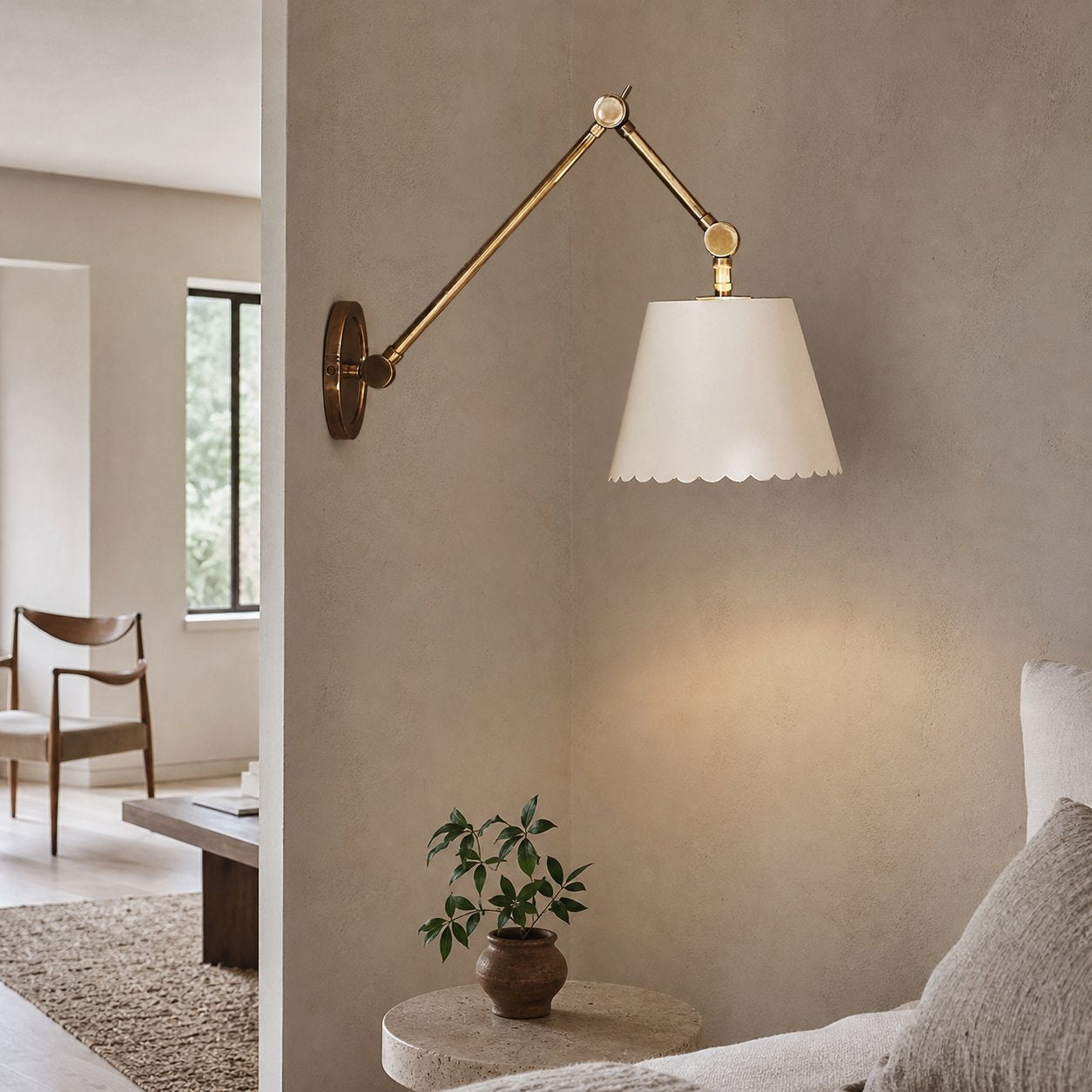 Foldray Scalloped Task Sconce - Leather Wall Light for Home