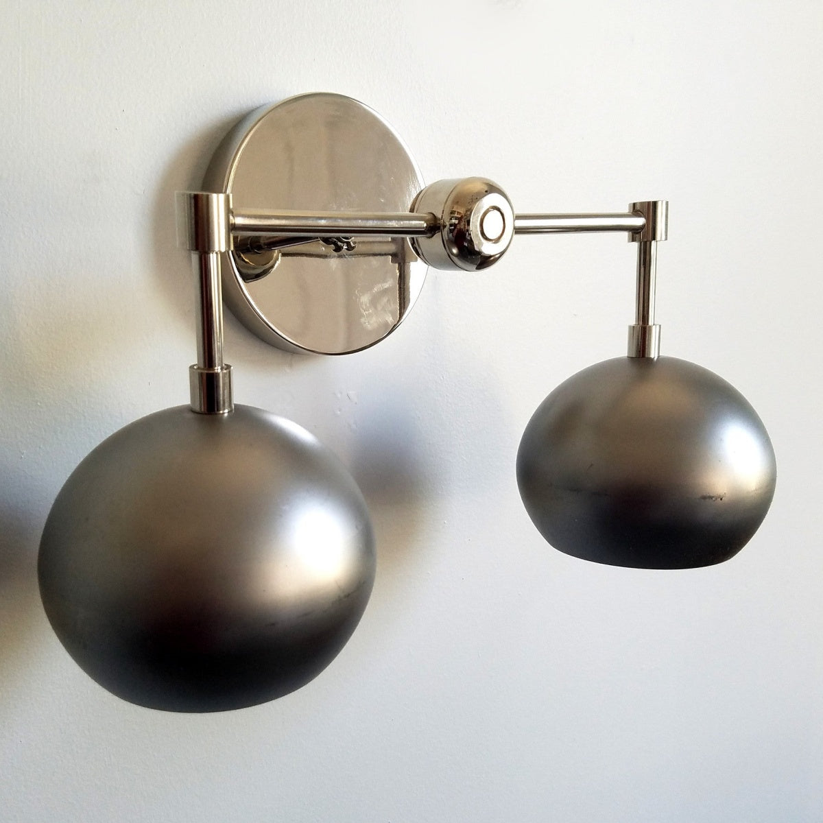 Steel Wall Sconce - Double Head Metal Silver Vanity Bathroom Wall Lamp