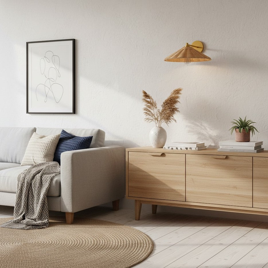 Roven Modern Double Wall Sconce with Curved Arms and Fabric Shades – Classic Accent Lighting for Bedroom