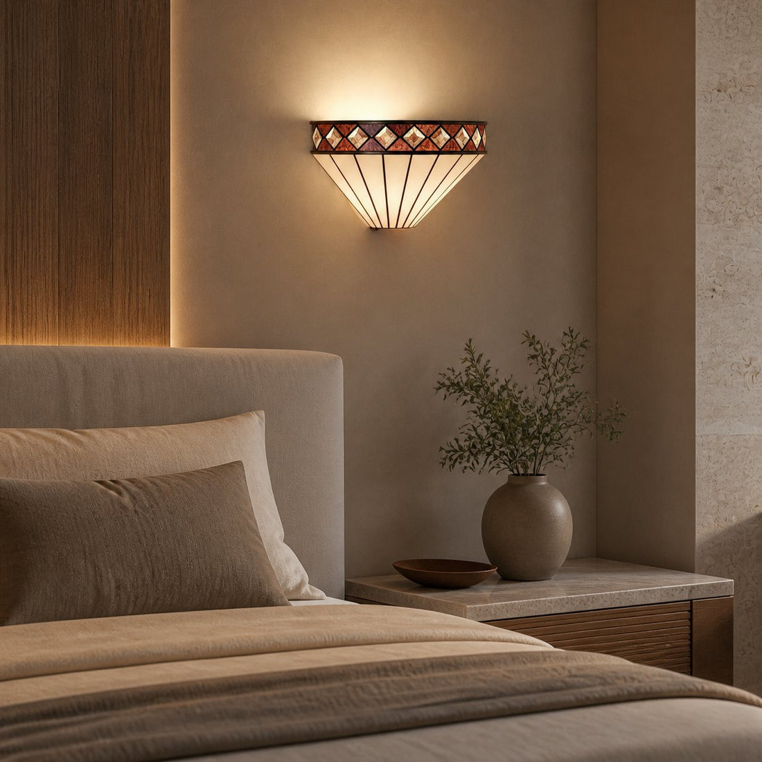 TF Fargo Art Deco Wall Light with Diamond Motif Design  – Glass Wall Sconce for Hallway & Bedroom