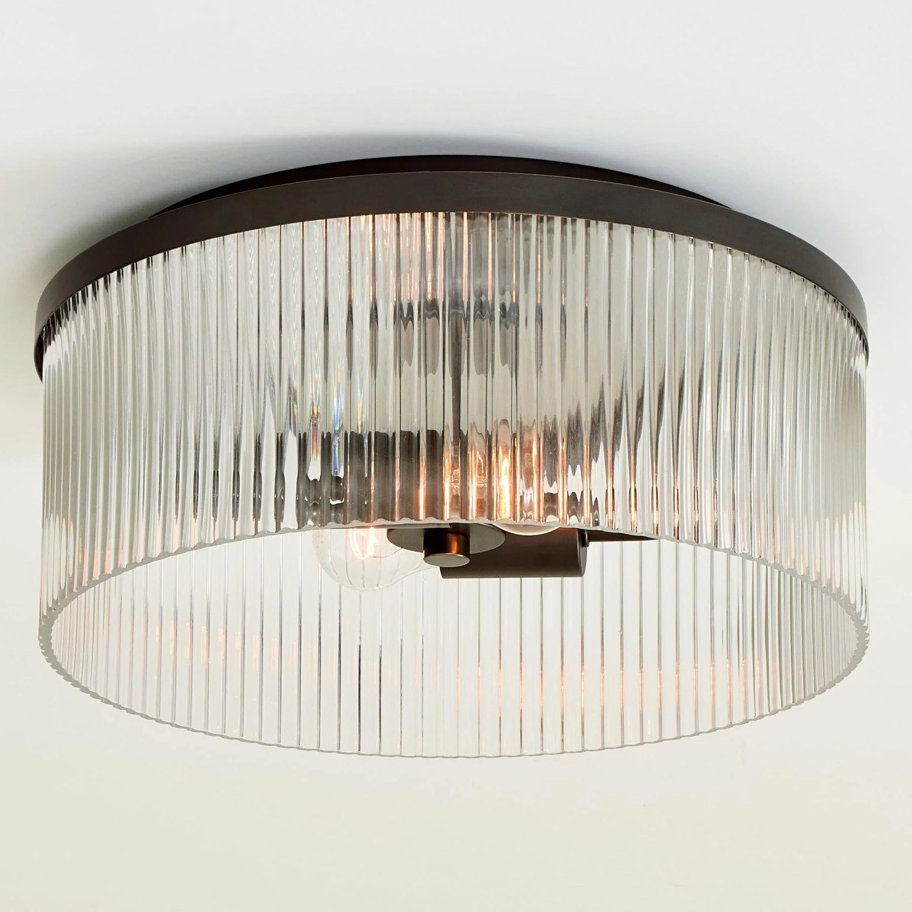 Cooper Ribbed Glass Flush Mount Ceiling Lamp -  Drum Crystal Light