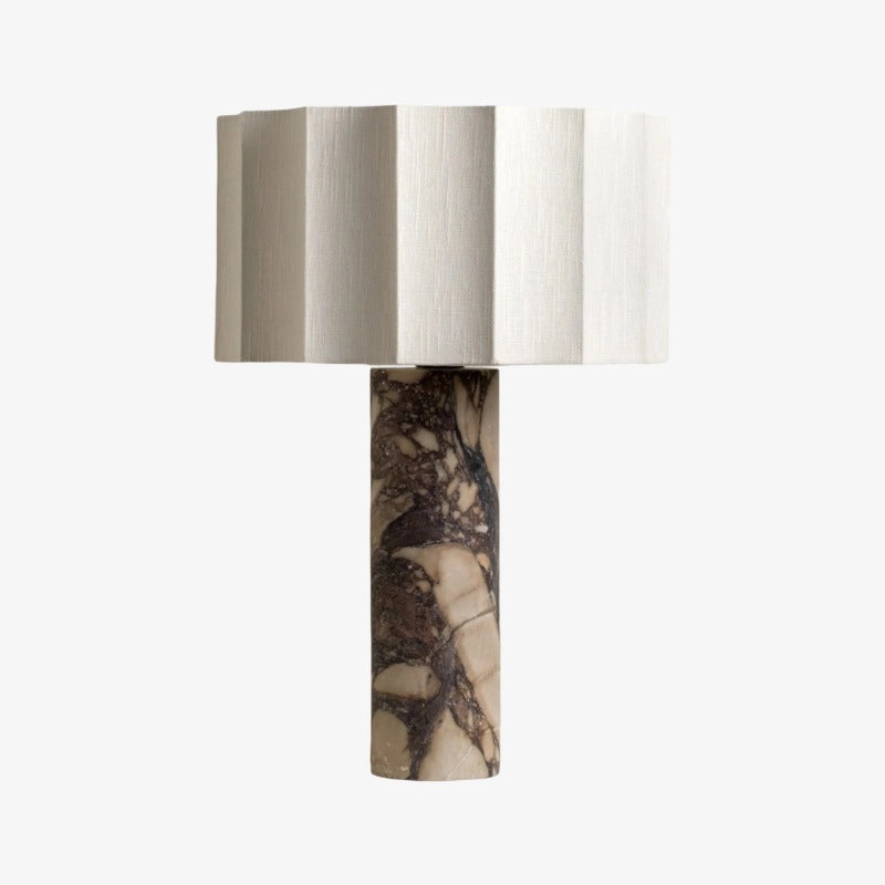 Cavilon Table Lamp with Fan-Shaped Linen Shade - Stone Finishes Suitable for Living Rooms