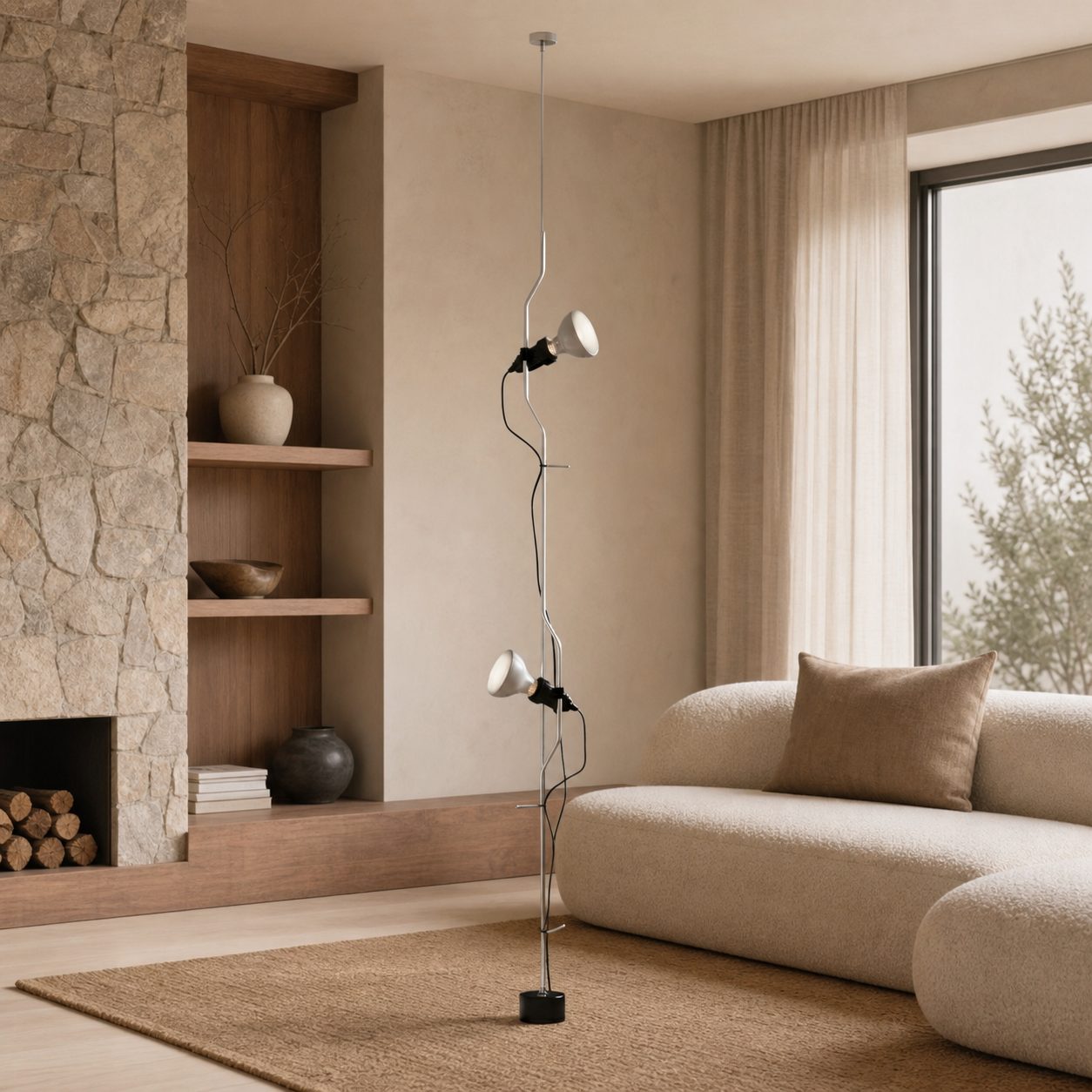 Fluxo Adjustable Multi Head Ceiling Lamp – Minimalist Linear Floor Lamp for Living Room or Dining Area N37