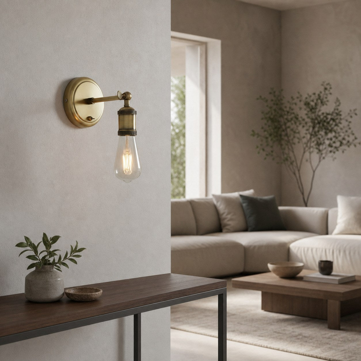 Vintage Hal Brass Adjustable Wall Light for Living Room