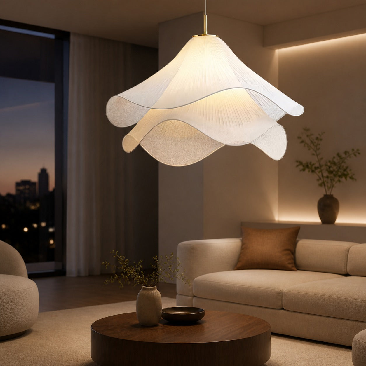 Ethereal Bloom French Floral Pleated Fabric Pendant Light