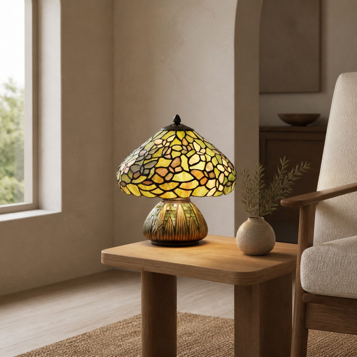 TF Sorenia Table Lamp – Warm Stained-Glass Floral Art-style Lamp for Living Room or Bedroom