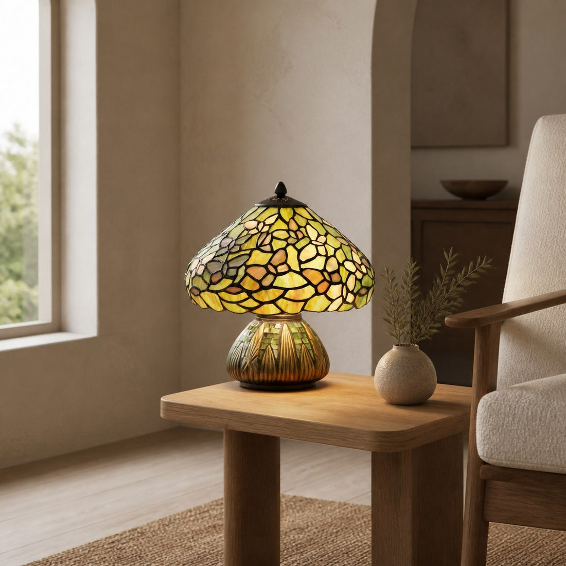 TF Sorenia Table Lamp – Warm Stained-Glass Floral Art-style Lamp for Living Room or Bedroom