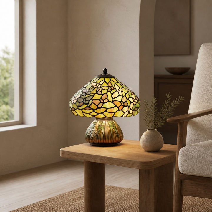 TF Sorenia Table Lamp – Warm Stained-Glass Floral Art-style Lamp for Living Room or Bedroom
