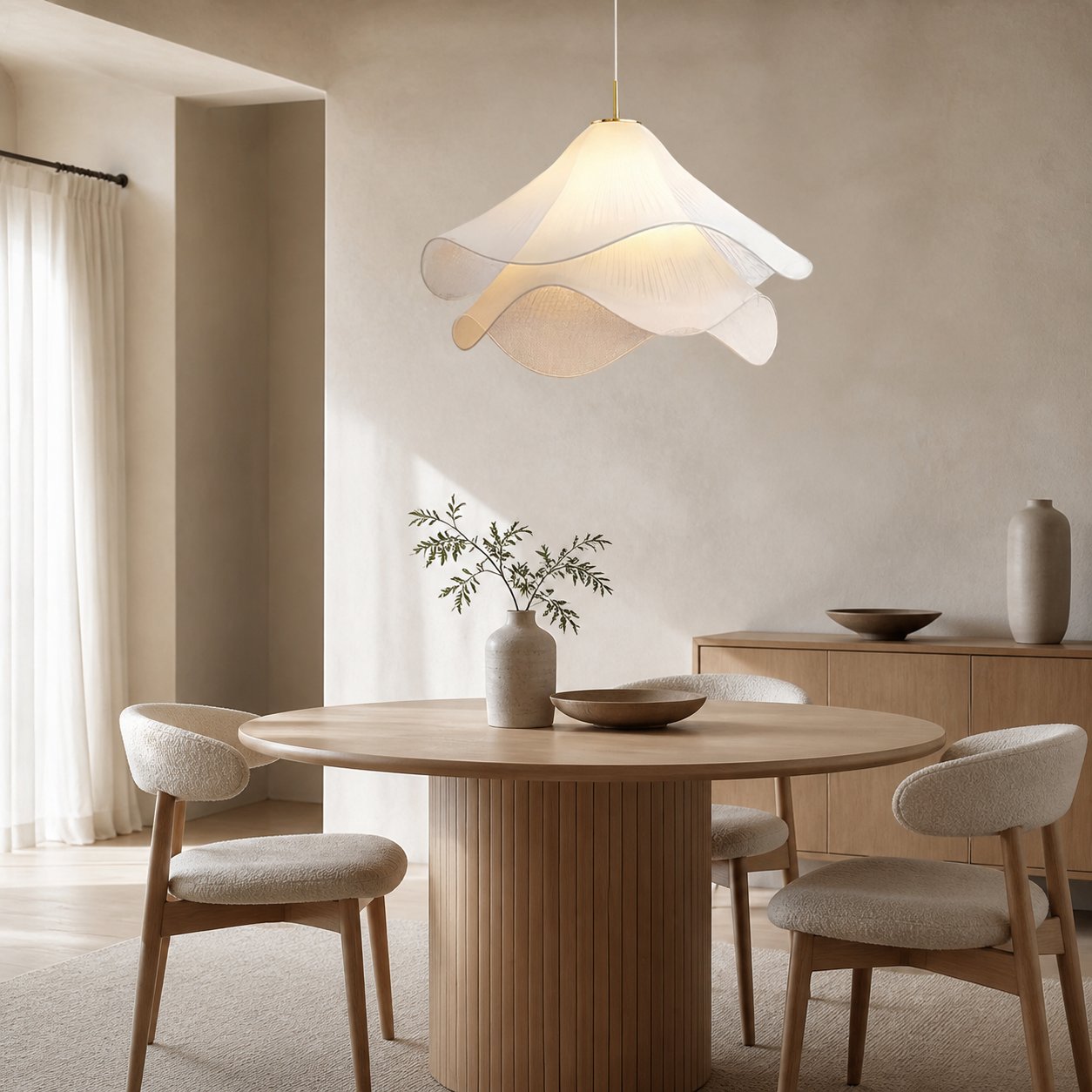 Ethereal Bloom French Floral Pleated Fabric Pendant Light
