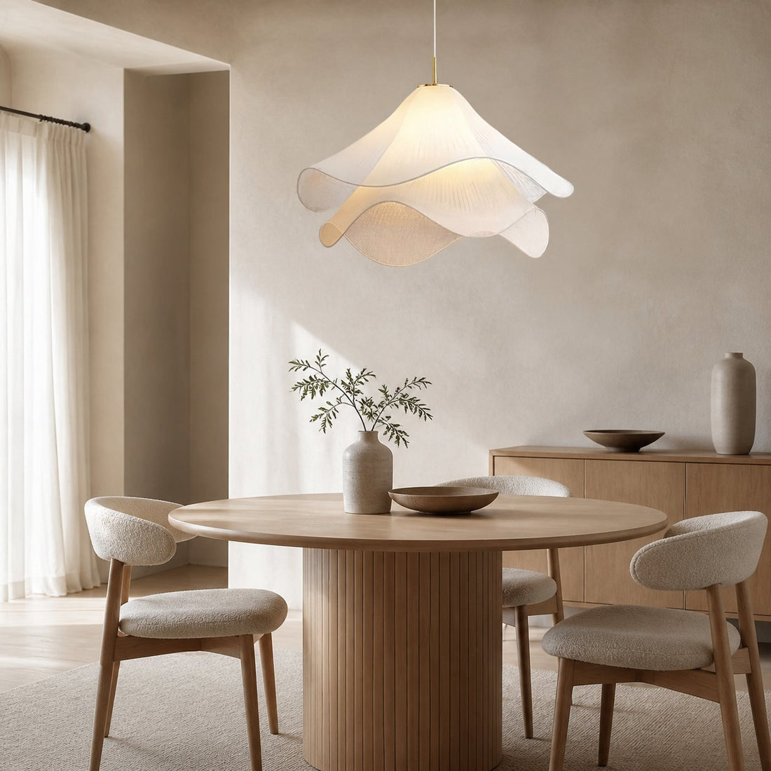 Ethereal Bloom French Floral Pleated Fabric Pendant Light