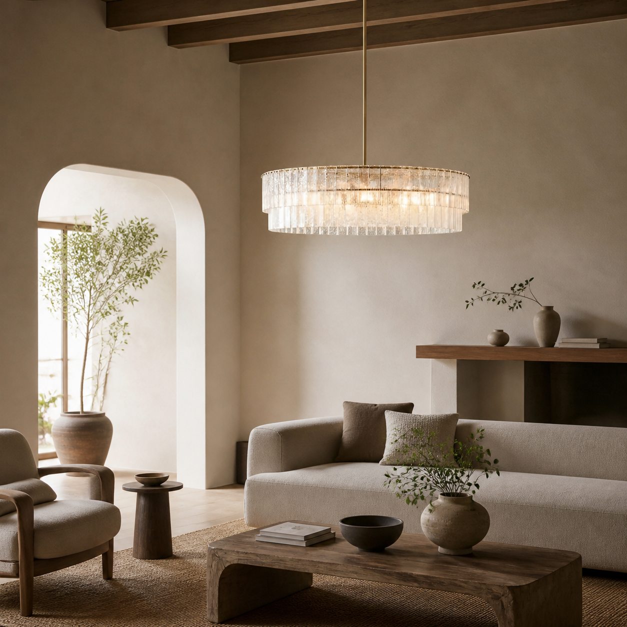 Lumvey Textured Glass Chandelier - Luxury Handcrafted Two-Tier Round Chandelier for Living Room