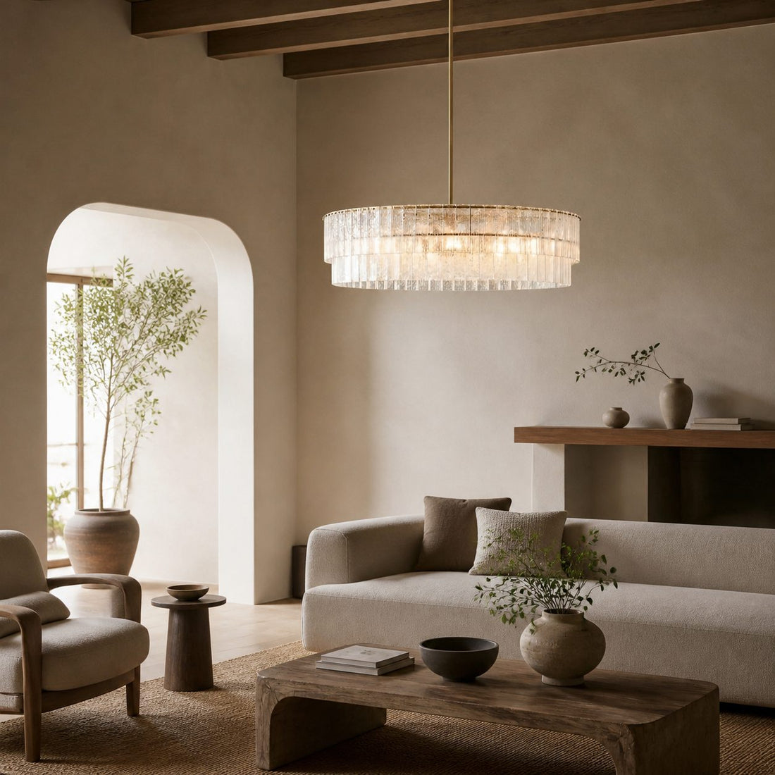 Lumvey Textured Glass Chandelier - Luxury Handcrafted Two-Tier Round Chandelier for Living Room