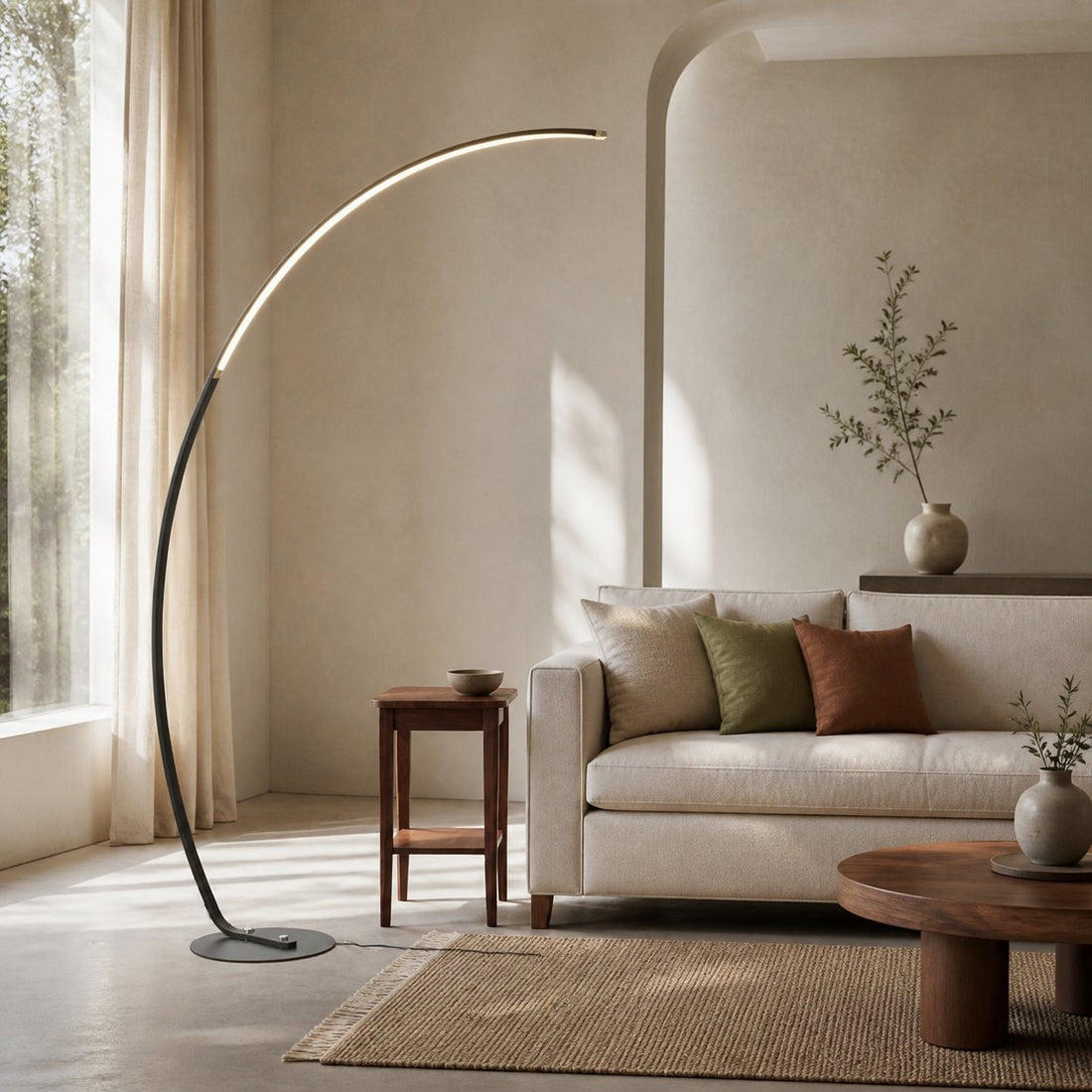 Lirra Minimal Curved Floor Lamp – Elegant Metal Accent for Living Spaces