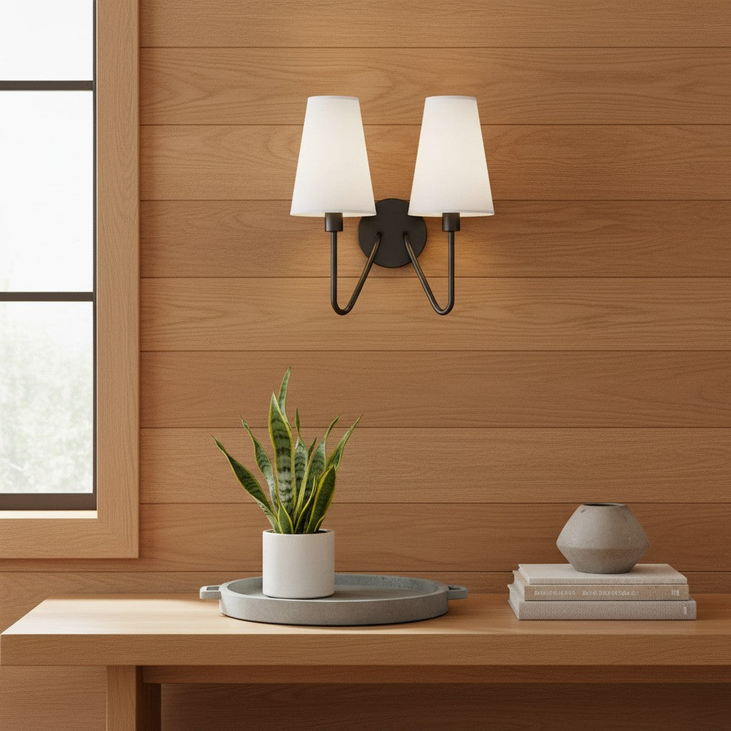 Arcuma Vintage Inspired Metal Wall Sconce - Handcrafted Fabric Shade for Bedroom