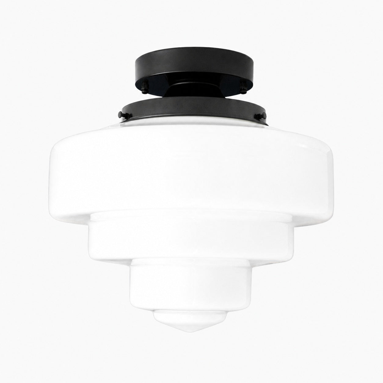 Geotower Glass Brass Ceiling Lamp – Handblown Opal Glass Globe Light