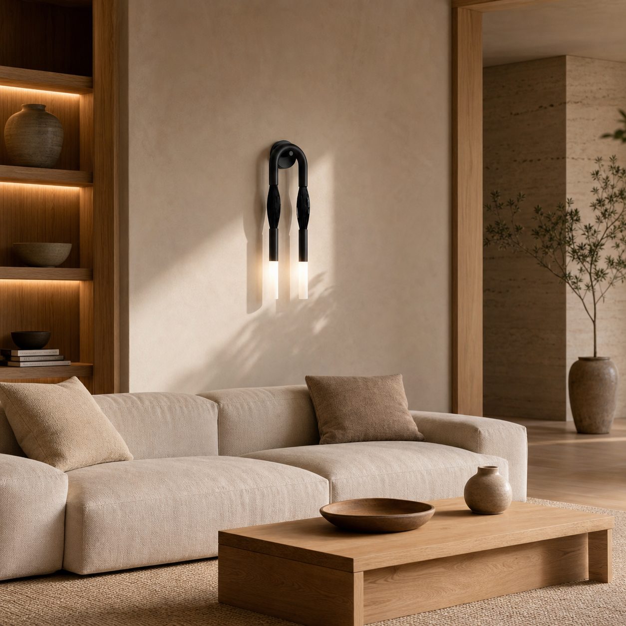 Strandia Minimalist Curved Arm Wall Lamp - Japandi style Accent Light for Hallway