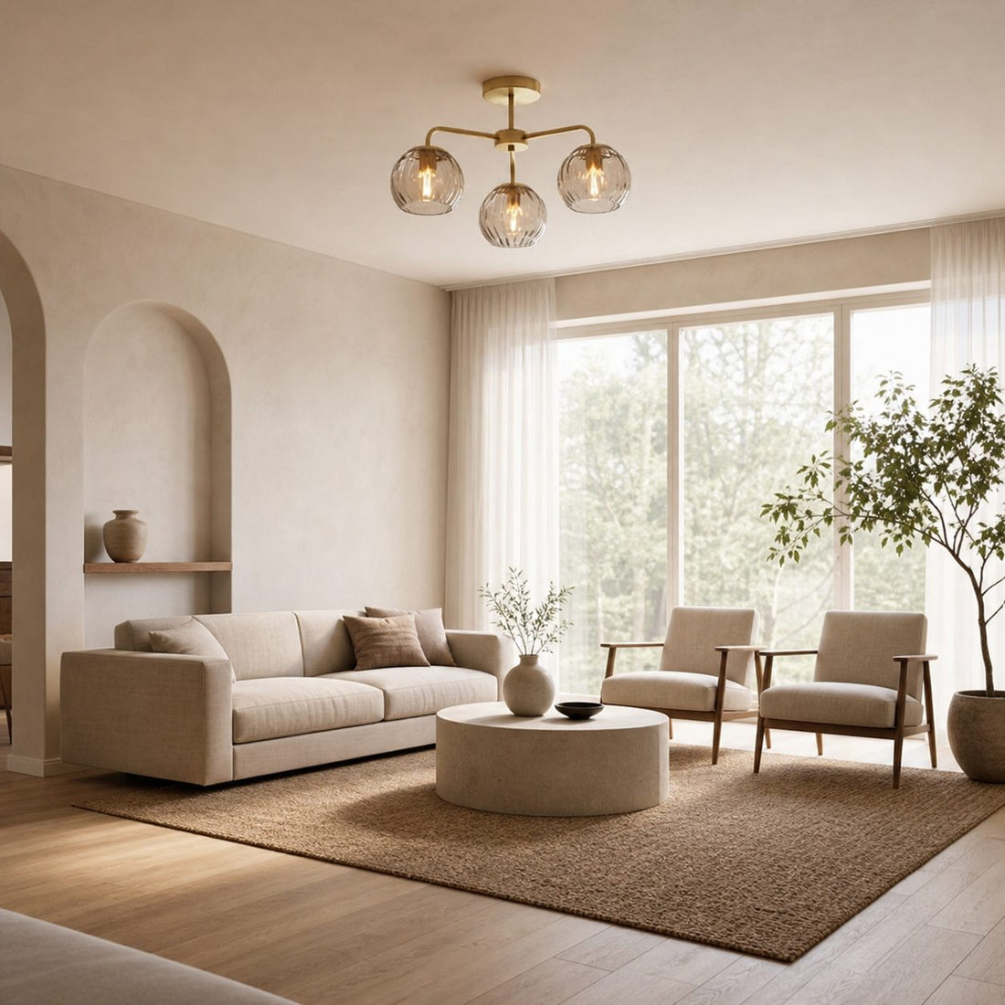Elegant Brass Finish 3-Light Ceiling Lamp - Globe Semi Flush Light