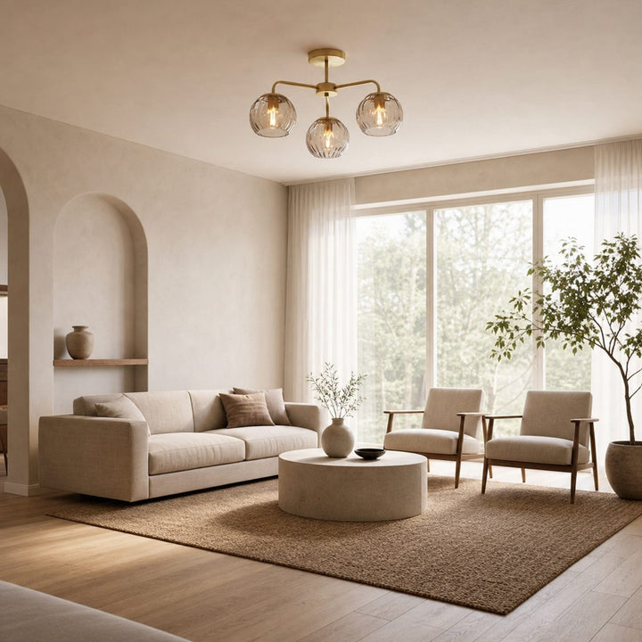Elegant Brass Finish 3-Light Ceiling Lamp - Globe Semi Flush Light