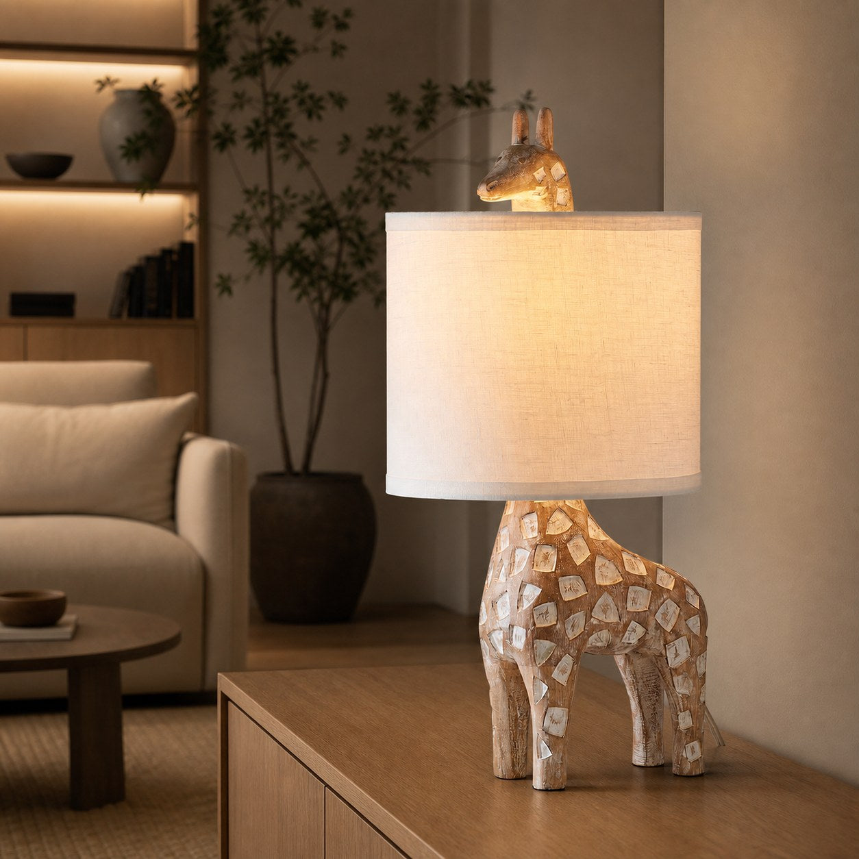 Carved Wood Animal Table Lamp