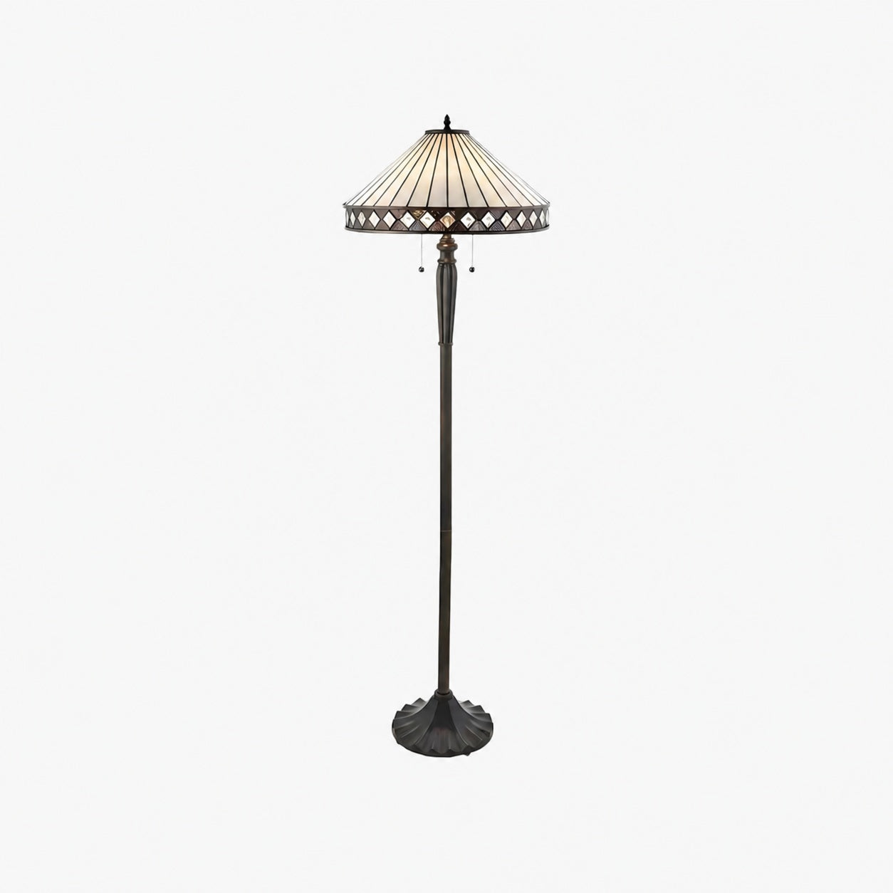 TF Fargo Geometric Tiffany Style Lamp — Amber and Cream Glass Accent Lighting for Bedroom or Study