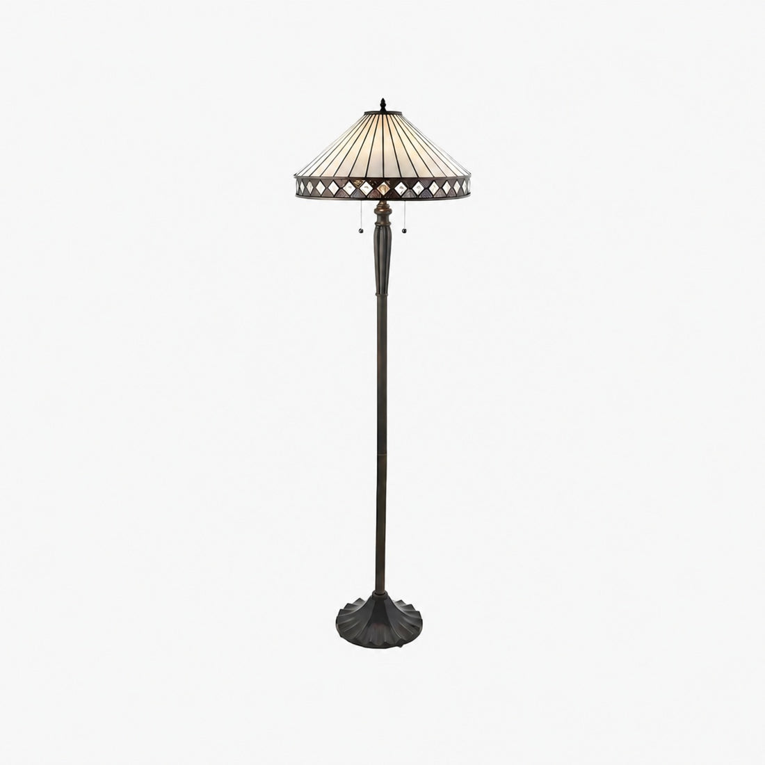 TF Fargo Geometric Tiffany Style Lamp — Amber and Cream Glass Accent Lighting for Bedroom or Study